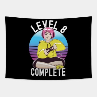 Level 8 Complete Girls Loves Anime Gamer 8th Birthday Girl Tapestry