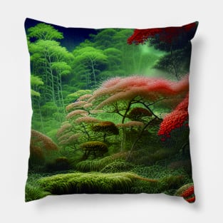 Digital Painting Scene Of a Lake Between Many Colorful Plants, Amazing Nature Pillow