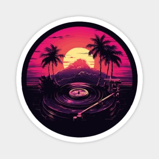 Turntable Vinyl in the Synthwave 80s eighties style palm trees Magnet