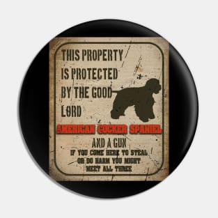 American cocker spaniel Silhouette Vintage Humorous Guard Dog Warning Sign Pin