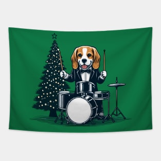 Beagle Playing Drums Christmas Tapestry