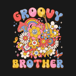 Retro Groovy Brother Peace Love Colorful Flower Bday T-Shirt