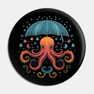 Octopus Rainy Day With Umbrella Pin