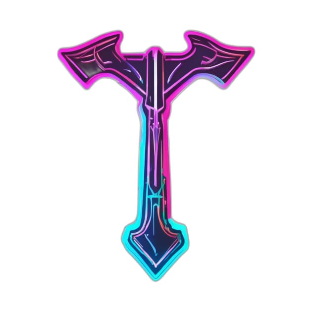 Neon Cyber Axe Graphic Tee Design No. 580 by cornelliusy