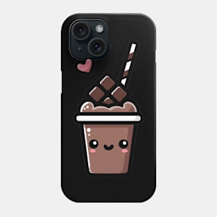 Kawaii Dark Chocolate Milkshake with Hearts | Cute Kawaii Food Art Phone Case