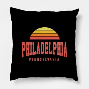 Philadelphia, Pennsylvania - PA Retro Sunrise/Sunset Pillow
