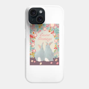 Easter Greetings Bunnies and Flowers paper cut art Phone Case