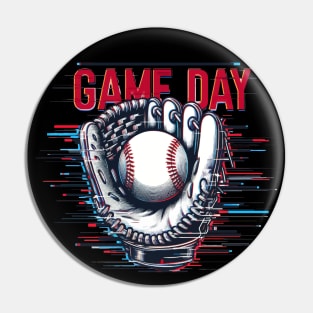 Glitchy Game Day Vibes Baseball Pin