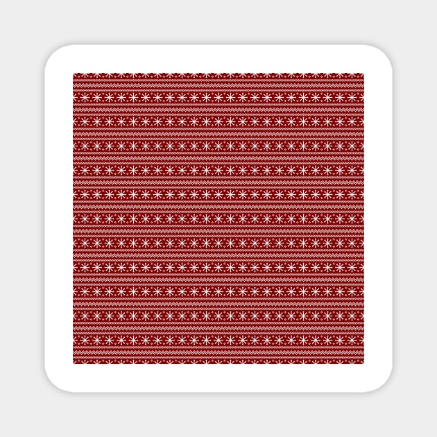 Dark Christmas Candy Apple Red Snowflake Stripes in White Magnet by podartist