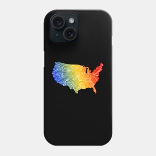 Colorful mandala art map of the United States of America in blue, yellow and red Phone Case