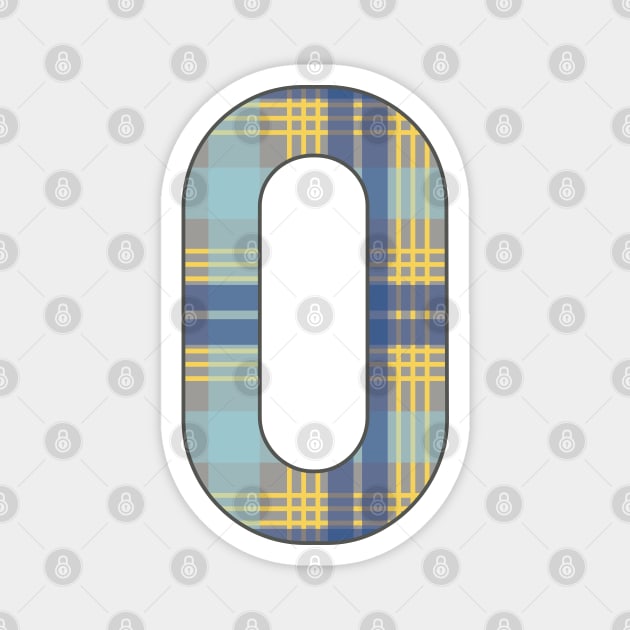 Monogram Letter O, Blue, Yellow and Grey Scottish Tartan Style Typography Design Magnet by MacPean