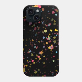 Multicolor Hearts On Black Phone Case