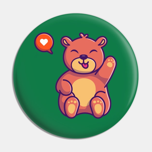 Cute Teddy Bear Waving Hand Cartoon Pin by Catalyst Labs