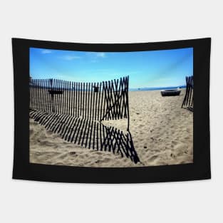 Symmetrical Fence Silhouette at the Beach Tapestry