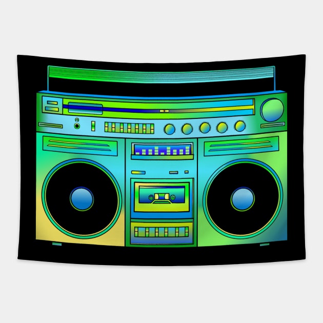 Green and Gold Eighties Boombox Tapestry by Art by Deborah Camp