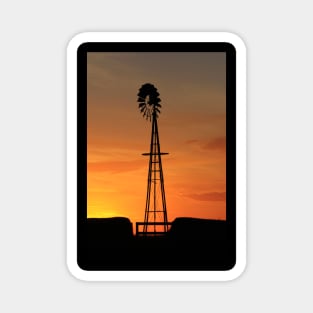 Blazing Kansas sky at Sunset with a Windmill silhouette Magnet