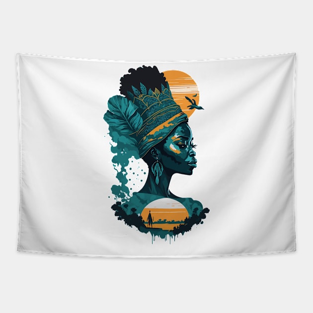 Teal African Queen Tapestry by Luvleigh