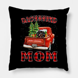 Christmas Dachshund Mom Santa Hat Truck Tree Plaid Dog Mom Christmas Pillow