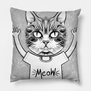 Surreal Meow Cat Head Black Ink Pillow