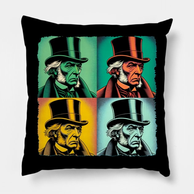 Scrooge Spectrum: Pop Art's Victorian Visionary - Ebenezer Scrooge Pillow by PawPopArt