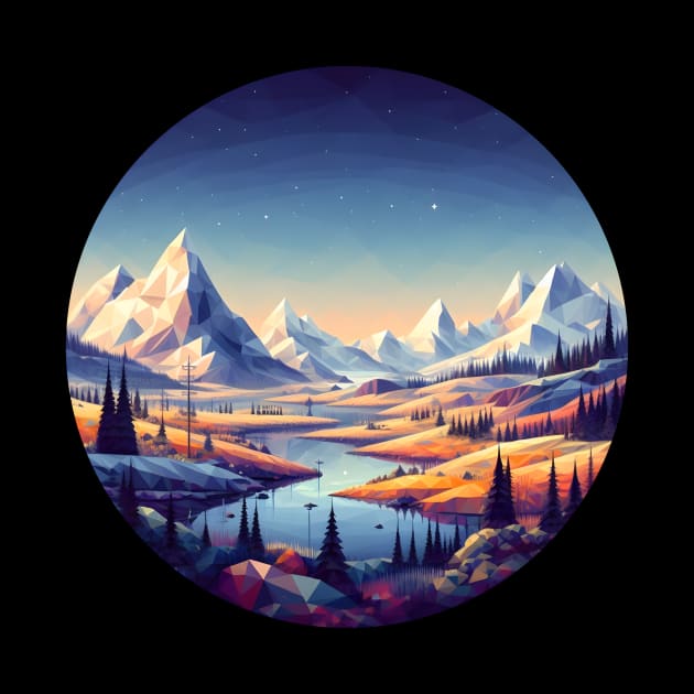 Low Poly Winter Mountain Forest with Starry Sky by Antipodal point