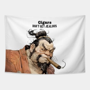 Puff Sumo: "Cigars Don't Get Jealous" on a light (Knocked Out) background Tapestry