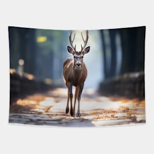 Stag Deer Wildlife Animal On Street Tapestry