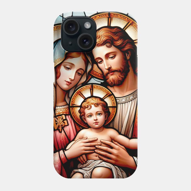 Christian stained glass of the Biblical Holy Family: Saint Joseph, Our Lady and the Child Jesus Phone Case by Marccelus