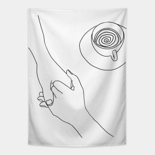 minimalistic art morning hands Tapestry