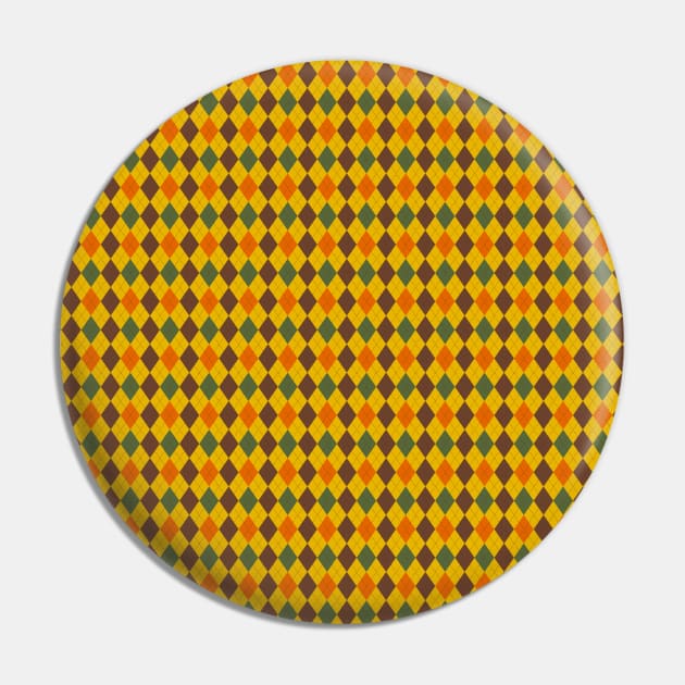 Mustard Yellow Brown Green and Orange Argyle Pattern Diamond Checks Pin by squeakyricardo