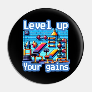 Pixel Power Gym: Level Up Your Gains - Retro Gaming Workout artwork Pin