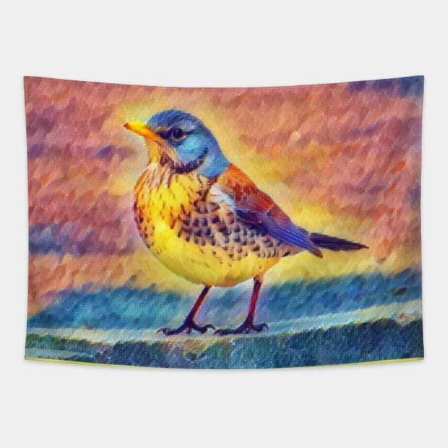 Little bird with yellow Tapestry by Evgeniya