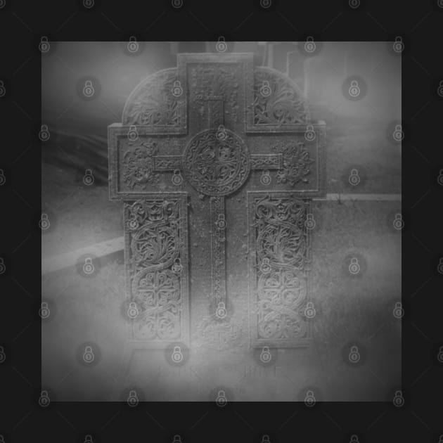 Celtic Cross Tombstone Statue in Fog by Wanderer Bat