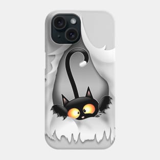 Fun Cat Cartoon in ripped fabric Hole Phone Case