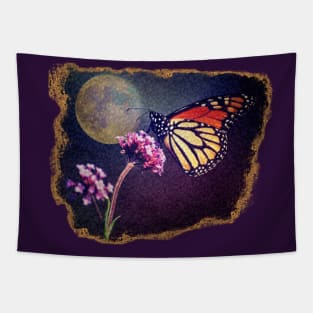 Monarch Butterfly and Full Moon Grunge Gothic Tapestry