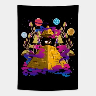 Pyramid Mushrooms Psychedelic Art Design Tapestry