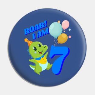 7th Birthday Child Kid Dino Dinosaur ROAR Pin