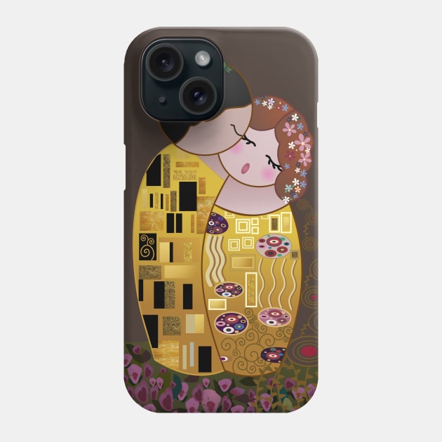 Kokeshis The kiss of Klimt Phone Case by Pendientera