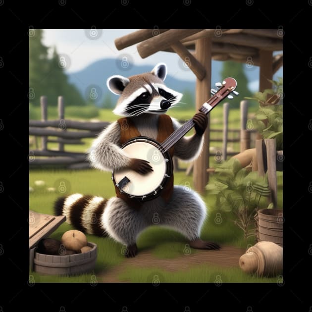 A Raccoon Playing The Banjo by Musical Art By Andrew