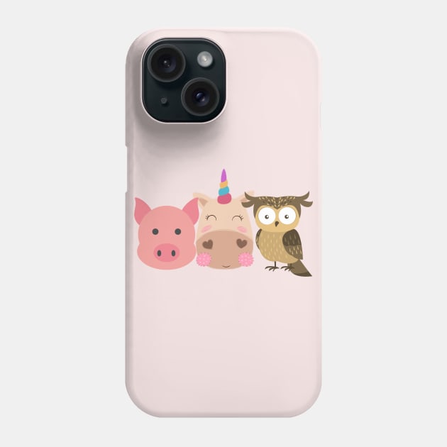 cute unicorn, pig, owl, Phone Case by CatheBelan