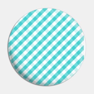 Turquoise Blue and White Check Gingham Plaid Pin