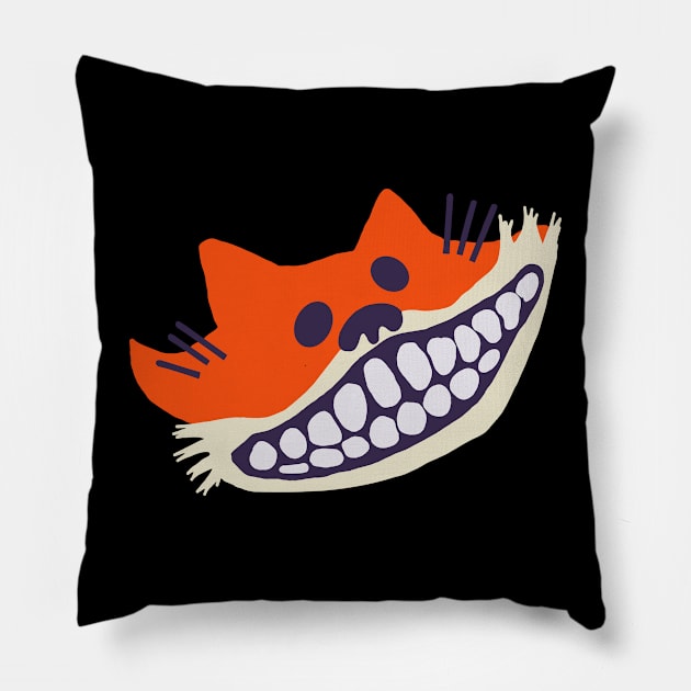 Grinning Fox with Big Teeth Pillow by wildjellybeans