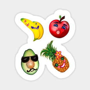 Happy little fruits, apple, banana, pineapple, avocado Magnet