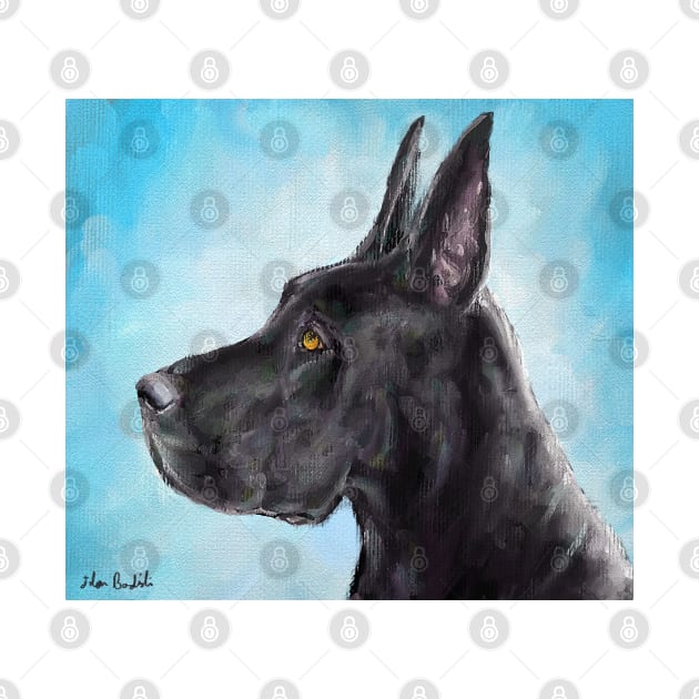 Painting of a Black Great Dane with Light Blue Background by ibadishi