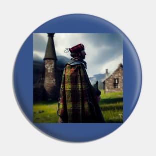 Scottish Highlander in Clan Tartan Pin