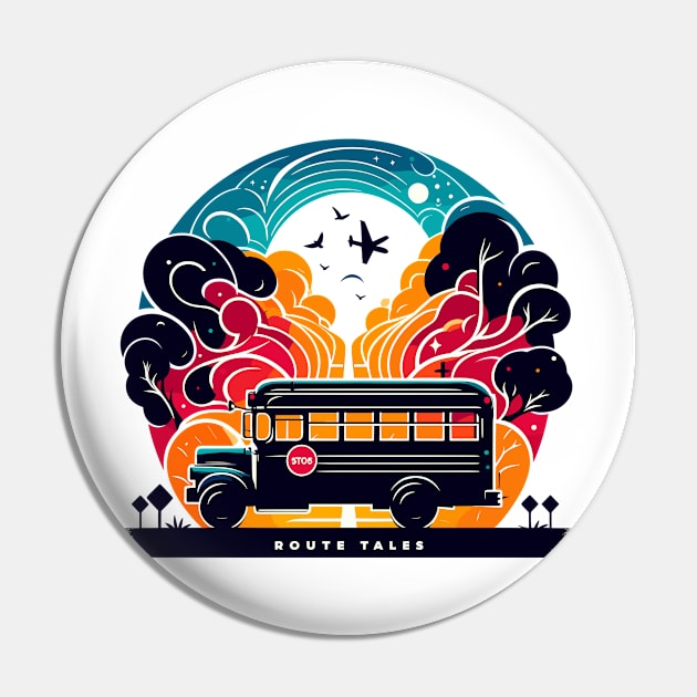 Artistic silhouette of a school bus, Route-Tales Pin by Vehicles-Art