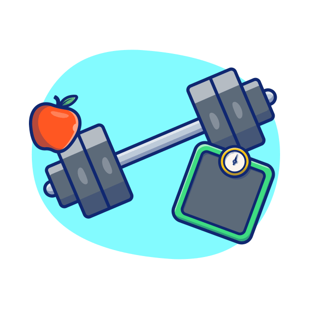 Dumbbell, Apple, And Weight Scales Cartoon by Catalyst Labs