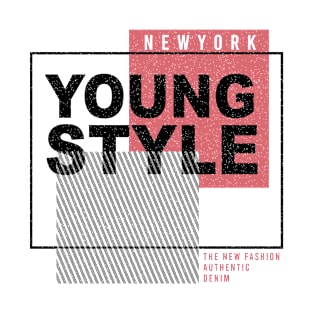 Young Style New York Denim Branding Typography T-Shirt