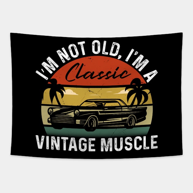 Retro Sunset Vintage Muscle Car Owner Tapestry by JB.Collection