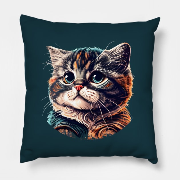 Cute Cat Fat Colorful, Gifts For Kid, For Dad, For Mom Pillow by Ray E Scruggs